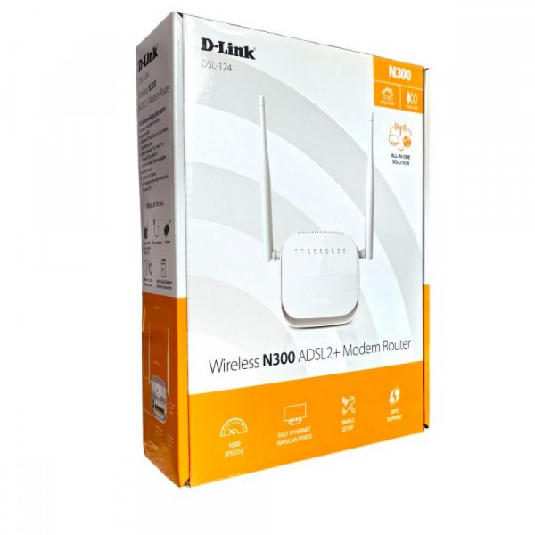 D-Link DSL-124 Wireless N300 ADSL2+ 4-Port Router
