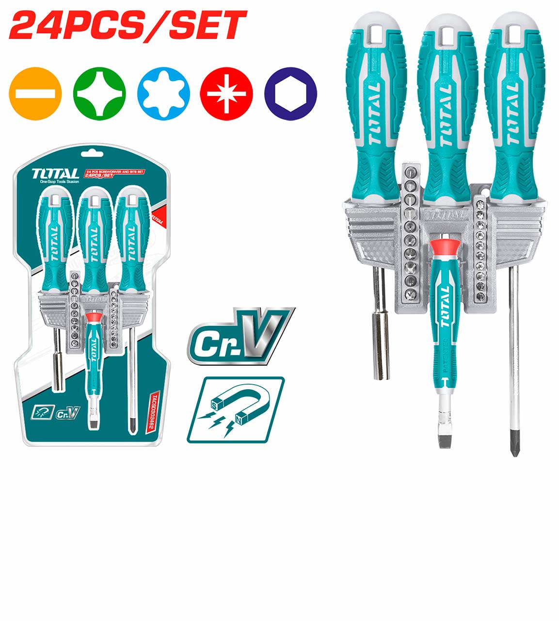 TACSD302462 طقم 24 قطعة مفكات متعددة عادي/مصالب/مسدس/نجمة