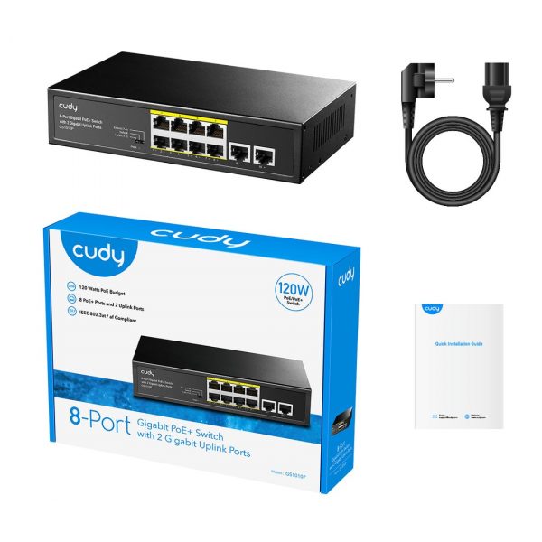 ⁦CUDY GS1010P 8 RJ-45 100/1000M PSE ports +2 RJ45 100/1000 Uplink Port Unmanaged PoE+⁩ - الصورة ⁦2⁩