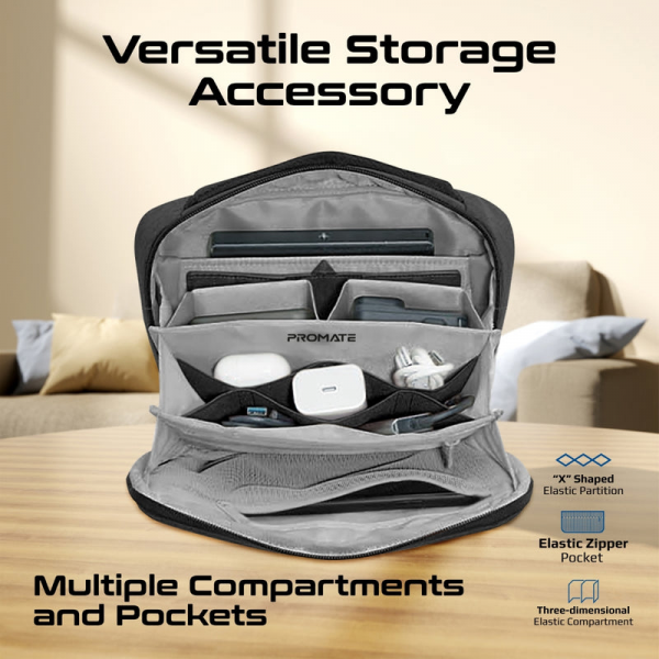 ⁦Promate UrbanPouch Tech Essential Organizer Pouch Ba⁩ - الصورة ⁦2⁩