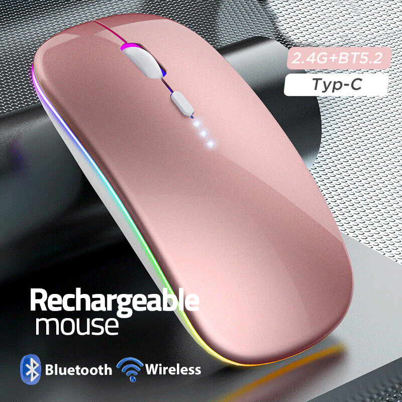 Mouse Bluetooth 1600 Dpi Mouse Wireless Ricaricabile Con RGB - 800-1600 DPI, Doppia Modalità Bluetooth/2.4G | Ergonomico Per Gaming E Laptop Doppia Modalità Bluetooth 2.4g