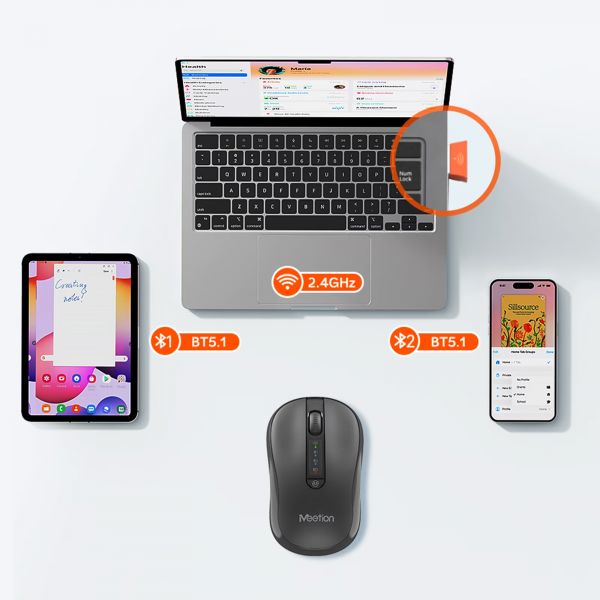 ⁦Meetion BTM185 Wireless 2.4G&Blueetooth Silent Mouse⁩ - الصورة ⁦2⁩