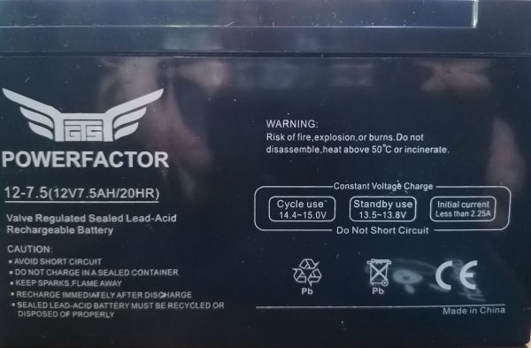 POWERFACTOR BATTERY LEAD-ACID 12V 7.5AH