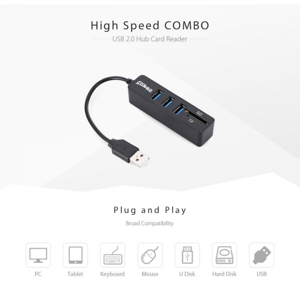 ⁦Combo 3 Ports USB 2.0 USB HUB⁩ - الصورة ⁦2⁩