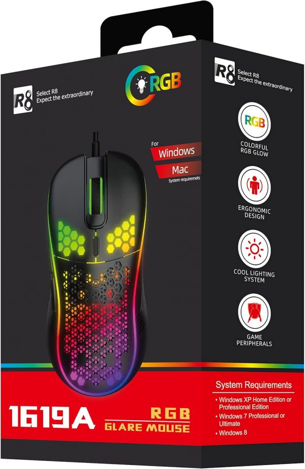 ⁦R8 1619A Wired Gaming RGB Mouse⁩ - الصورة ⁦2⁩