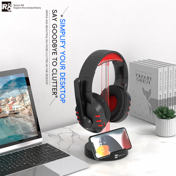 ⁦R8 HT-01 HEADPHONE STAND WITH PHONE HOLDER 7 COLORS LIGHT⁩ - الصورة ⁦3⁩