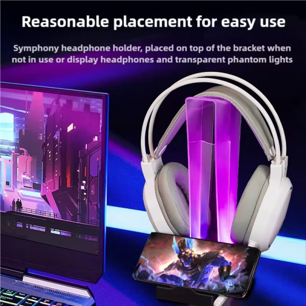 ⁦R8 HT-02 HEADPHONE STAND WITH PHONE HOLDER 7 COLORS LIGHT⁩ - الصورة ⁦2⁩