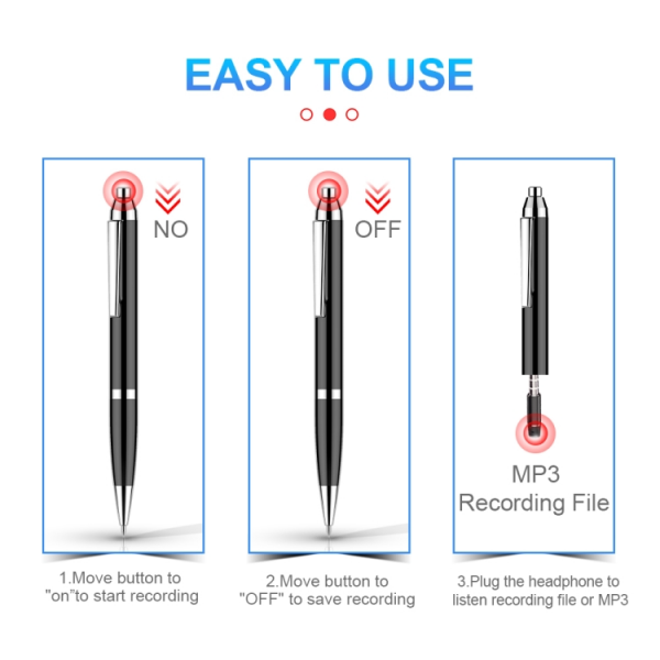 ⁦Q90 Audio Voice Recorder Pen 16GB⁩ - الصورة ⁦2⁩