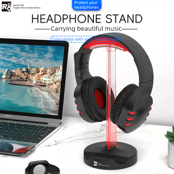 ⁦R8 HT-01 HEADPHONE STAND WITH PHONE HOLDER 7 COLORS LIGHT⁩ - الصورة ⁦2⁩