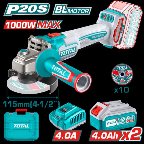 TOTAL TAGLI271532 جلخ بطارية 20 فولت 100 واط مع بطارية وشاحن