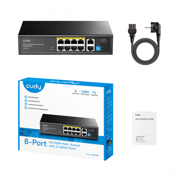 ⁦Cudy FS1010P 8-Port 10/100M PoE+ Switch with 2 Uplink Ports⁩ - الصورة ⁦2⁩