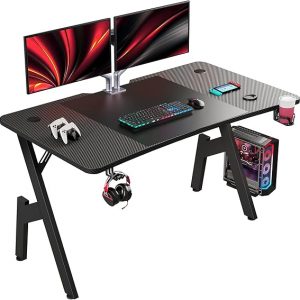 Gaming Table with Headphone Hook and Cup Holder