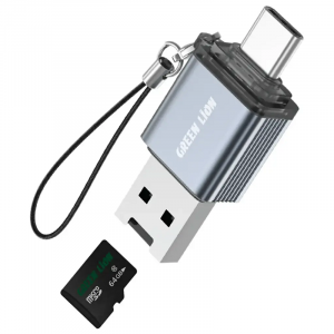 Green Lion 2 in 1 Card Reader with Micro SD Cards Support - Gray