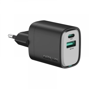 Green Lion SUPRA 22.5W GaN EU Wall Charger USB A & C with USB C to C Cable - Black