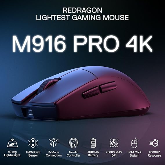 Redragon M916 PRO 4K 3-Mode Wireless Gaming Mouse - الصورة 2